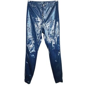 Adidas X Ivy Park High Shine Pants Small Blue Latex Like Skinny Club Street Rock